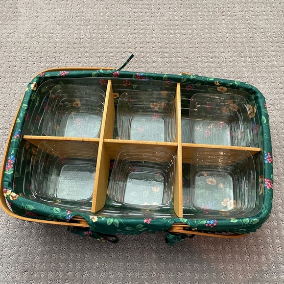 Longaberger Medium Classic Gathering Basket w/ Emerald Vine liner & 7 dividers